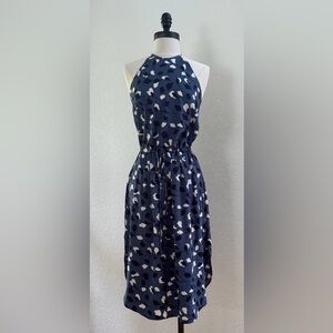 LOFT Navy and White Midi Dress Sleeveless With High Neck